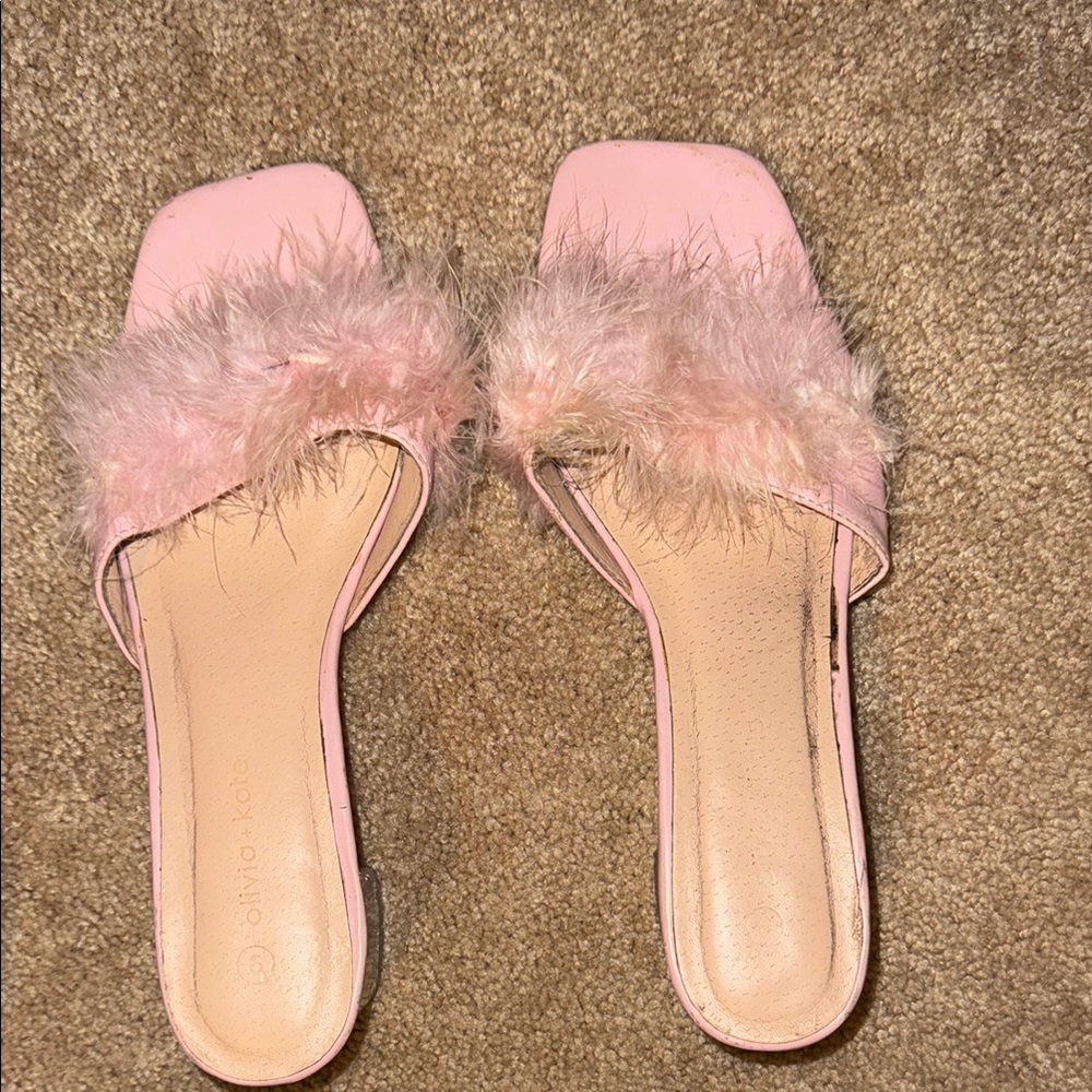 Pink Furry Slide Heel Sandals